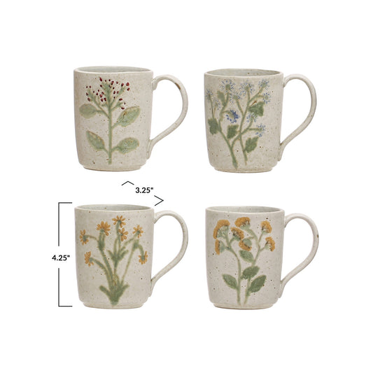 12 oz Hand-Painted Mug w/ Botanicals