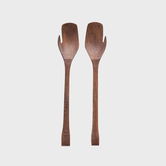 10"L Mango Wood Salad Servers, Walnut Finish